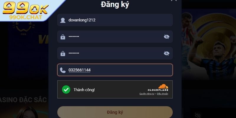 Nhập thông tin chi tiết về việc tạo account